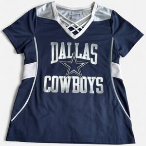 Dallas Cowboys Women M Jersey Polyester Blue White Sporty Logo V-Neck